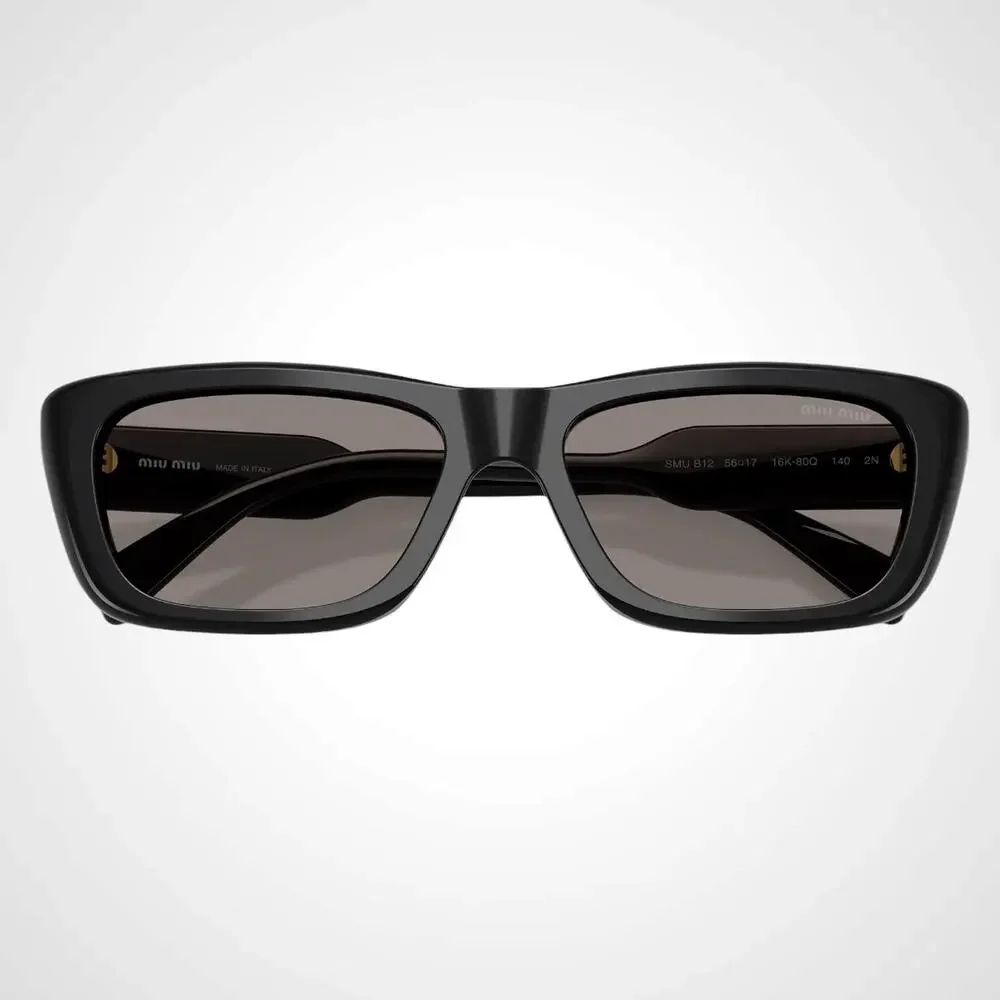New MIU MIU Sunglasses Black Rectangle Cat Eye Grey Lens Womens 56mm